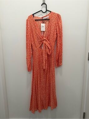 Faithful the Brand Long Sleeve Tie-Front Floral Dress